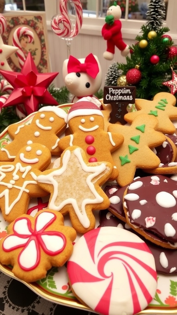 Classic Christmas Cookie Recipes A variety of colorful Christmas cookies on a decorative plate, showcasing gingerbread, sugar cookies, and peppermint bark.
